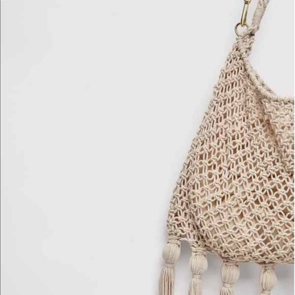 NWT-Zara sack shoulder bag-handmade ecru crochet - Picture 4 of 6
